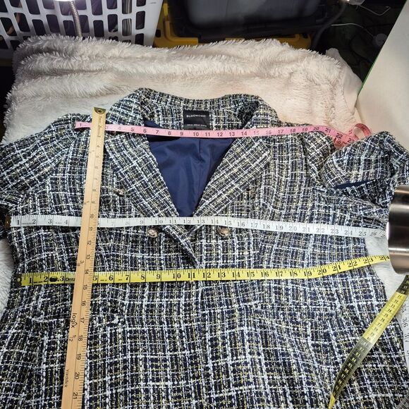 BloomChic Elegant Tweed Blazer with Gold Buttons Blue/White Metallic Gold 18-20 - Picture 7 of 11